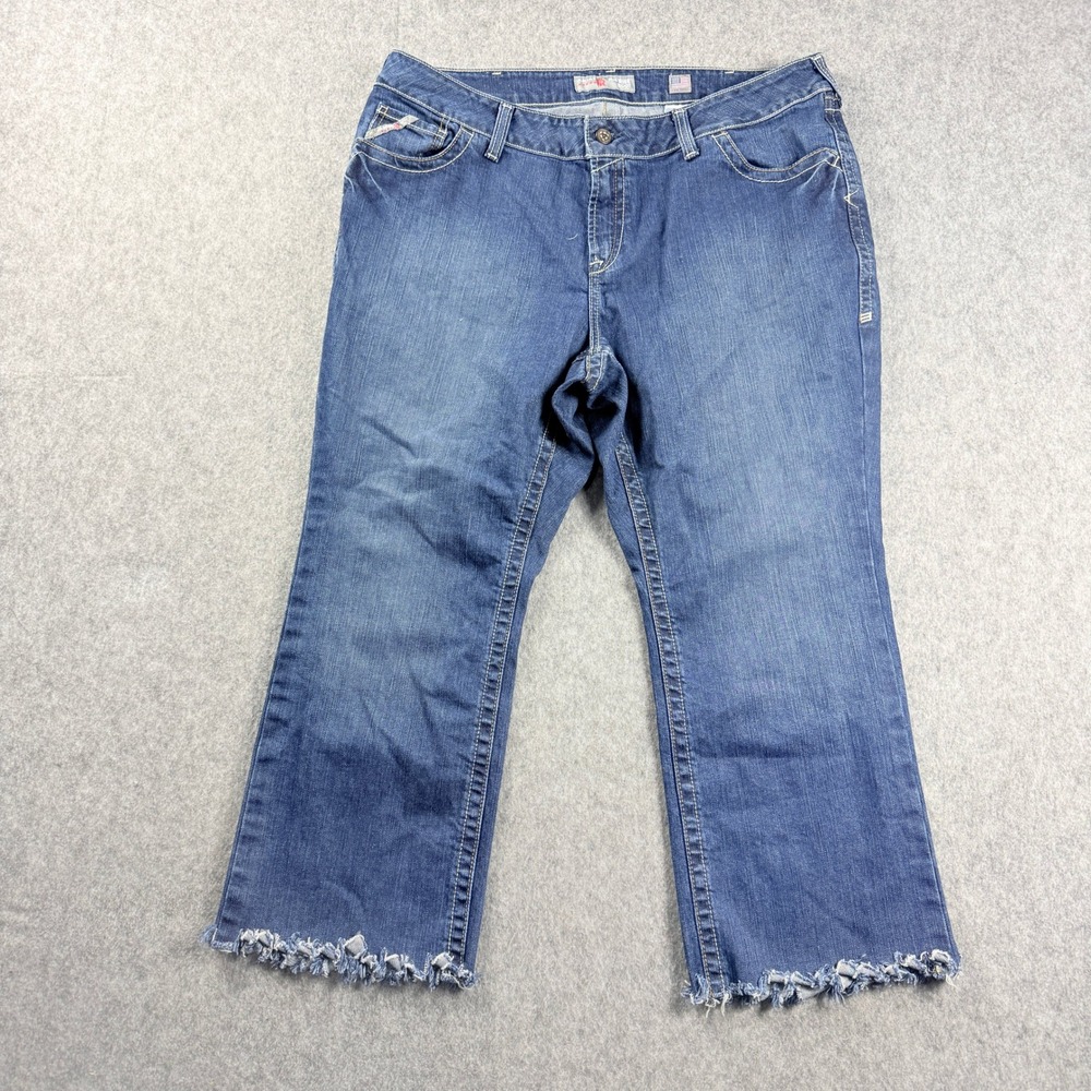 Ariat FR Womens 40x26 Western Jeans Mid Rise Bootcut Medium Wash Raw Frayed Hem